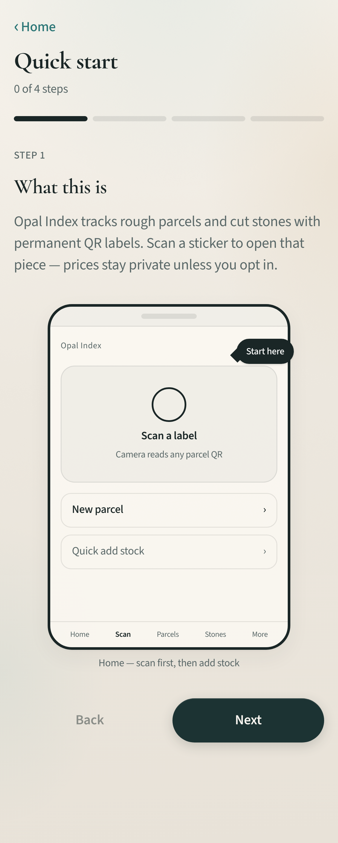 Opal Index quick start — first parcel without a spreadsheet